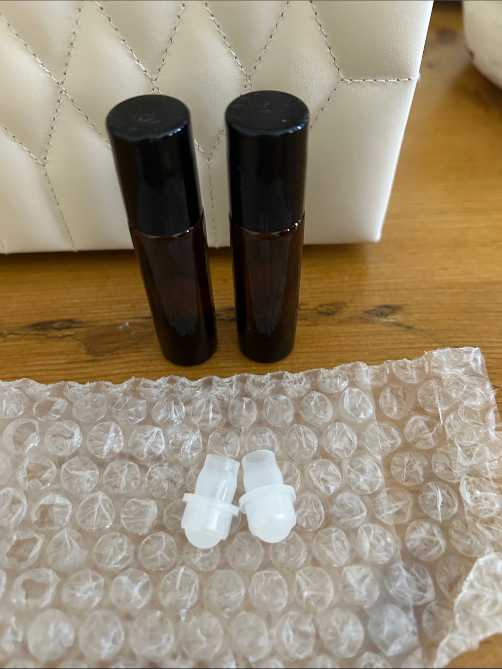 Amber Glass Roller Bottles with Black Caps - Set of 2 New Never Used
